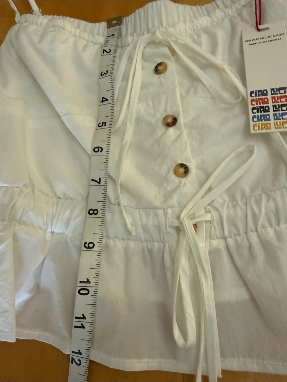 NWT Ciao Lucia Battista White Cinched Button-Front Ruffle White Cami Sz. M - Picture 5 of 5